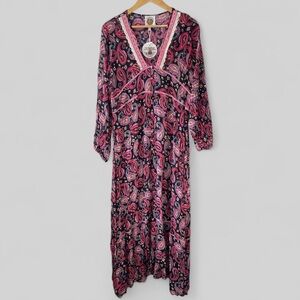 Anthropologie Kitsch & Pop Womens Paisley Maxi Dress Size Medium Button Front